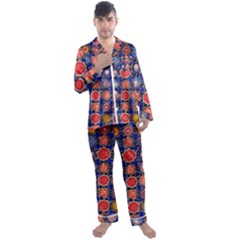 Retro Geometric Shapes And Flowers 3 Men s Long Sleeve Satin Pajamas Set by violetheavensky