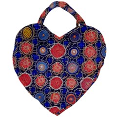 Retro Geometric Shapes And Flowers 3 Giant Heart Shaped Tote by violetheavensky