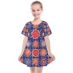 Retro Geometric Shapes And Flowers 3 Kids  Smock Dress by violetheavensky