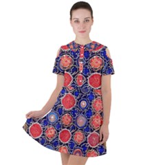 Retro Geometric Shapes And Flowers 3 Short Sleeve Shoulder Cut Out Dress  by violetheavensky