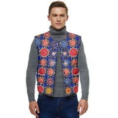 Retro Geometric Shapes And Flowers 3 Men s Button Up Puffer Vest	 by violetheavensky