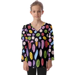 Ecstasy Pills Pattern Kids  V Neck Casual Top by Valentinaart