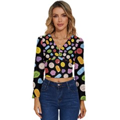 Ecstasy Pills Pattern Long Sleeve V-neck Top by Valentinaart