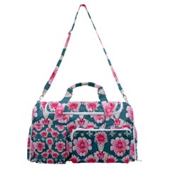 Retro 1880s Flowers Pattern 22 Sports Gym Duffle Bag With Shoe Compartment by violetheavensky