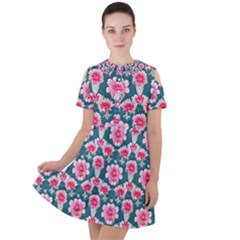 Retro 1880s Flowers Pattern 22 Short Sleeve Shoulder Cut Out Dress  by violetheavensky