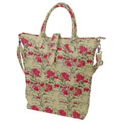 Retro 1880s Flowers Pattern 18 Buckle Top Tote Bag by violetheavensky