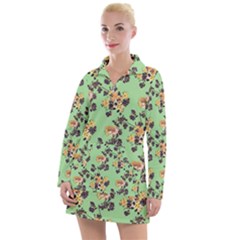 Retro 1880s Flowers Pattern 24 Women s Long Sleeve Casual Dress by violetheavensky