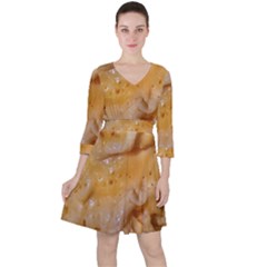 Homemade Flan Extreme Close-up Texture Quarter Sleeve Ruffle Waist Dress by dflcprintsclothing