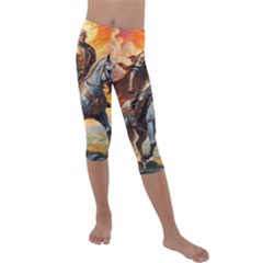 Heroic Trump Warrior In Golden Armor Kids  Lightweight Velour Capri Leggings  by AwesomeSauce