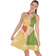 Citrus Fruit Healthy Vitamin Sleeveless Halter Neck A-line Dress by Paksenen