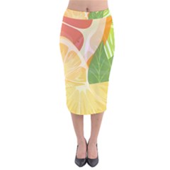 Citrus Fruit Healthy Vitamin Velvet Midi Pencil Skirt by Paksenen