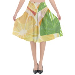 Citrus Fruit Healthy Vitamin Flared Midi Skirt by Paksenen