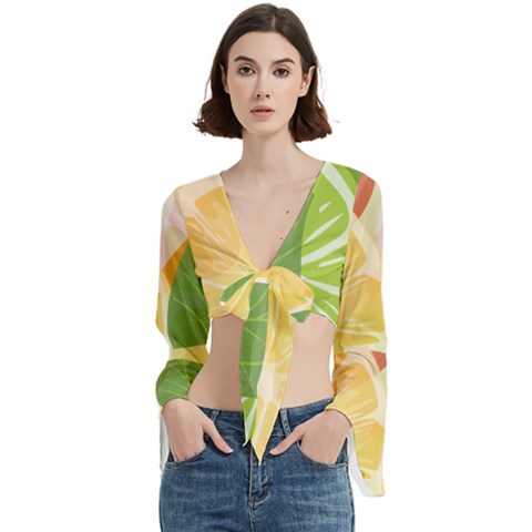 Citrus Fruit Healthy Vitamin Trumpet Sleeve Cropped Top by Paksenen