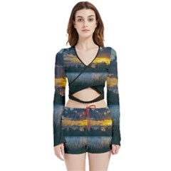 Peaceful Horizons Of Uruguay  Velvet Wrap Crop Top And Shorts Set by dflcprintsclothing