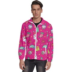 Cute Pink Christmas Pattern Men s High Neck Windbreaker by designsbymallika