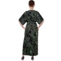 Leaves Plant Foliage Green V-Neck Boho Style Maxi Dress View2