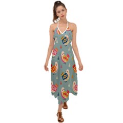 Cute Bird Pattern Halter Tie Back Dress  by designsbymallika