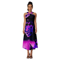 Counting Coup Ultraviolet Sleeveless Cross Front Cocktail Midi Chiffon Dress by MRNStudios