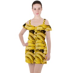 Bananas, Macro, Fruits, Ripe Bananas Ruffle Cut Out Chiffon Playsuit by kyorashop23