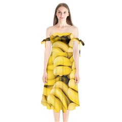 Bananas, Macro, Fruits, Ripe Bananas Shoulder Tie Bardot Midi Dress by kyorashop23