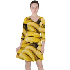 Bananas, Macro, Fruits, Ripe Bananas Quarter Sleeve Ruffle Waist Dress by kyorashop23