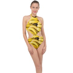 Bananas, Macro, Fruits, Ripe Bananas Halter Side Cut Swimsuit by kyorashop23