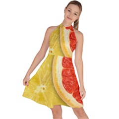 Fruit, Lemon Sleeveless Halter Neck A-line Dress by kyorashop23