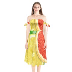 Fruit, Lemon Shoulder Tie Bardot Midi Dress by kyorashop23