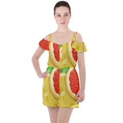 Fruit, Lemon Ruffle Cut Out Chiffon Playsuit by kyorashop23