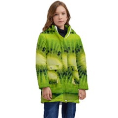 Kiwi Fruits, Close-up, Exotic Fruit Kids  Hooded Longline Puffer Jacket by kyorashop23