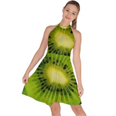 Kiwi Fruits, Close-up, Exotic Fruit Sleeveless Halter Neck A-line Dress by kyorashop23