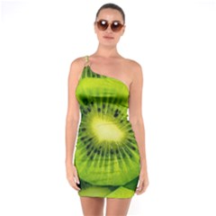 Kiwi Fruits, Close-up, Exotic Fruit One Shoulder Ring Trim Bodycon Dress by kyorashop23