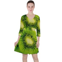 Kiwi Fruits, Close-up, Exotic Fruit Quarter Sleeve Ruffle Waist Dress by kyorashop23