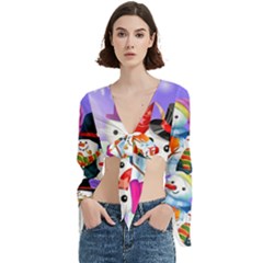 Let s Have Fun With Snowmen Trumpet Sleeve Cropped Top