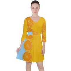 Orange, Slices, Fruit, Citrus Quarter Sleeve Ruffle Waist Dress by kyorashop23