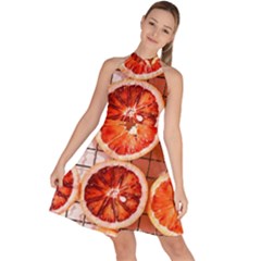 Peorange, Fruit, Citrus Sleeveless Halter Neck A-line Dress by kyorashop23