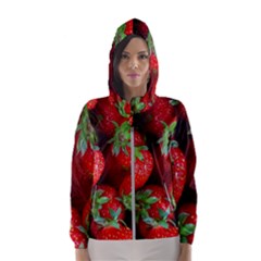 Strawberry, Berries, Fresh, Red Women s Hooded Windbreaker by kyorashop23