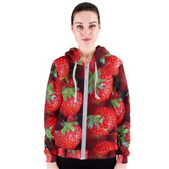 Strawberry, Berries, Fresh, Red Women s Zipper Hoodie by kyorashop23