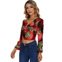 Strawberry, Berries, Fresh, Red Long Sleeve V-Neck Top View2