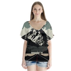 Mountains V-neck Flutter Sleeve Top by Salmanaz77