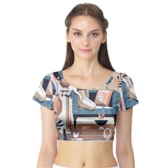 Sculpture Statue Angel Artwork Short Sleeve Crop Top by Salmanaz77