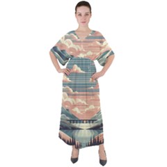 Artwork Painting Sculpture Nature V-neck Boho Style Maxi Dress by Salmanaz77