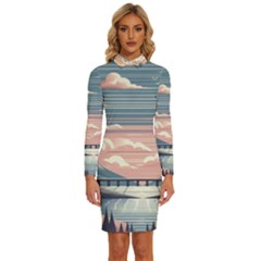 Artwork Painting Sculpture Nature Long Sleeve Shirt Collar Bodycon Dress by Salmanaz77