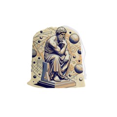 Thinker Sculpture Design Geometric Drawstring Pouch (medium) by Salmanaz77