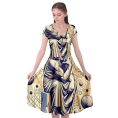 Thinker Sculpture Design Geometric Cap Sleeve Wrap Front Dress by Salmanaz77