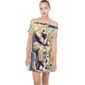 Thinker Sculpture Design Geometric Off Shoulder Chiffon Dress View1