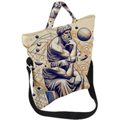 Thinker Sculpture Design Geometric Fold Over Handle Tote Bag by Salmanaz77