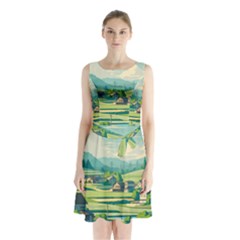 Countryside Meadow Rural Bloom Sleeveless Waist Tie Chiffon Dress by Salmanaz77