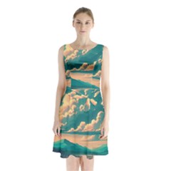 Mountains Countryside Agriculture Sleeveless Waist Tie Chiffon Dress by Salmanaz77