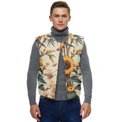 Sunflower Flowers Nature Trees Men s Button Up Puffer Vest	 by Salmanaz77